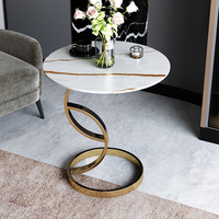 Table basse ronde en marbre de style luxe moderne avec base spirale en acier inoxydable doré pour salon, table d'appoint de canapé