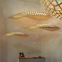 Lustre de style japonais rétro Zen Wabi-Sabi en bois tissé à la main en forme de feuille, lumière LED pour restaurant, hôtel, hall, bar, table