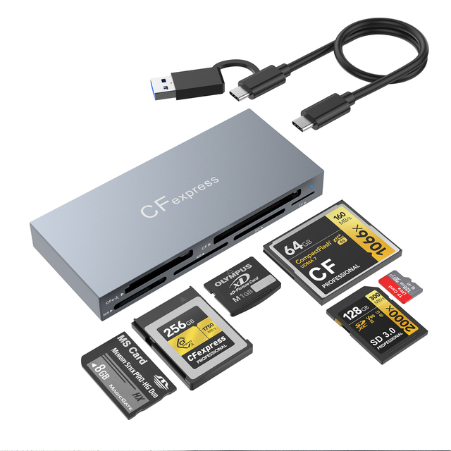 Rocketek Aluminum Alloy USB C 10Gbps High Speed Transmission 6-in-1 CF XD MS SD TF CFexpress Type a Cards Card Reader Writer