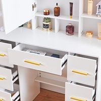 Grande coiffeuse moderne en bois avec éclairage et miroir amovible pour femmes, filles et adolescentes – Bureau de maquillage blanc pour chambre à coucher