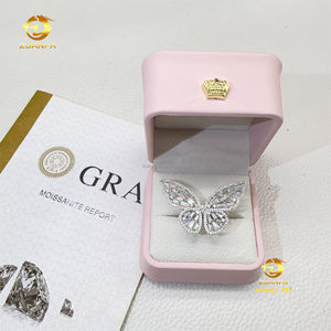 다이아몬드 테스터 통과 여성용 선물 우아한 스타일 925 순은 GRA 인증서 신부용 보석 모이사나이트 나비 여성 반지 - Product Image 5