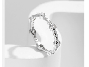 S925 <b>Silver</b> <b>Eternity</b> Band <b>Ring</b> With Round Diamond Bezel Setting Pave Detail Geometric Classic Unisex Engagement <b>Ring</b> - Product Image 3