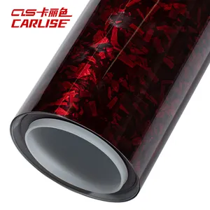 Película adhesiva de vinilo de fibra de carbono forjado rojo de alto brillo de 1,52x17M, envoltura adhesiva para motocicleta, Scooter, Coche