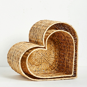 Decorative Gorgeous Set of 2 <b>Heart</b> Baskets Multi-purpose Natural Basket Rattan Storage Basket - Product Image 1