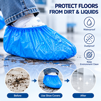 Surchaussures jetables en plastique bleues, imperméables, avec bord élastique, pour le nettoyage, l'hôpital, le laboratoire, la maison, le bureau
