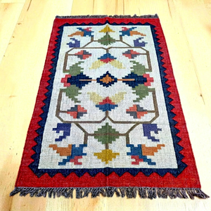 Tapis Kilim fait main à motif géométrique en coton, rectangulaire, pour salon, tissage plat, poils fins - Product Image 1