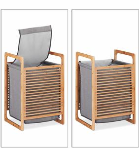 Panier à linge en bambou naturel avec sac intérieur amovible, 60x40x35cm, panier à linge sale, bac de rangement pliable pour le linge - Product Image 6