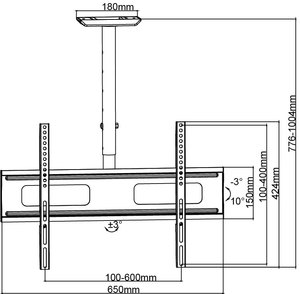 FocusMount VESA600x400 for 75 Inch Height Adjustable 360 Degree Rotation LCD TV <strong>Ceiling</strong> <strong>Mount</strong> <strong>Bracket</strong> With Extension Poles - Product Image 5