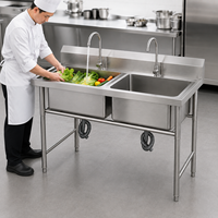 Professioneel commercieel keukenwerktafel van roestvrij staal 304 201 met dubbele spoelbak voor voedselbereiding