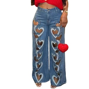 Women's New Hollow Embroidery Love Stretch Personalized <b>Jeans</b> Fashion - Product Image 1