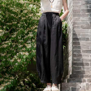 Nouvelle Collection Été 26 – Pantalon Décontracté Artistique Ample Taille Mi-Haute en Lin Lavé au Sable pour <span class=keywords><strong>Femme</strong></span> – Bloomers Amincissants en Coton-Lin pour la Méditation - Product Image 2
