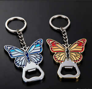 Apribottiglie Portachiavi Personalizzato OEM con 3 Ciondoli a Farfalla - Metallo e Smalto a Freddo - Moda Sempre - Product Image 1