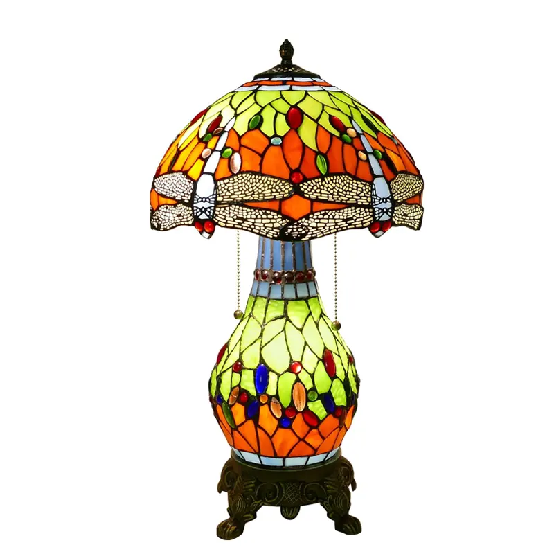 Tiffany Style Handmade Stained Glass Table Lamp Beautiful Dragonfly Table Lamps Vintage Desk Lamp