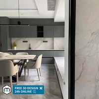 Ensemble d'armoires de cuisine modulaires en bois massif chêne blanc stratifié, style moderne minimaliste personnalisé George Group, avec robinet pour la maison