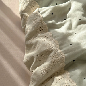 Juego de Ropa de Cama de Algodón Lavado de Cuatro Piezas de Primera Clase para Bebés, con Encaje, Patrón Floral Geométrico, Funda de Edredón Suave, Sábana - Product Image 4