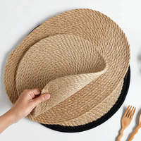 Sous-verre rond en corde de chanvre et lin, résistant à l'huile, isolant thermique, anti-brûlure, style occidental moderne pour table à manger