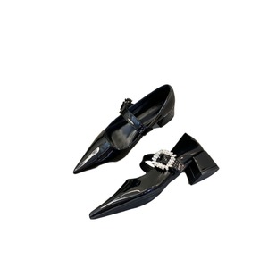 Zapatos de Tacón Alto con Hebilla de Cinturón Estilo Coreano Mary <span class=keywords><strong>Jane</strong></span> para Mujer, Punta Puntiaguda, Primavera 2025, Tacón Medio Grueso, Microfibra Negra con Pedrería - Product Image 5