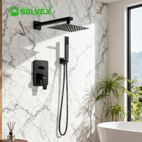 Set Shower Tersembunyi SOLVEX Mewah Berlapis Krom Kuningan dengan Kepala Shower Persegi 8 inci dari Baja Tahan Karat, Kepala Semprot Genggam, Mixer, Jet Pijat