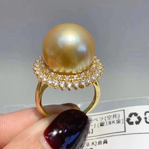 Bague en argent sterling 925 de haute qualité, perle naturelle dorée couleur reine, 12-13 mm, ronde, fabrication de précision 9K, rabat - Product Image 3