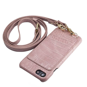 Étui de téléphone en cuir véritable à bandoulière motif <span class=keywords><strong>croco</strong></span> avec sangle pour iPhone – Coque arrière pour filles - Product Image 4
