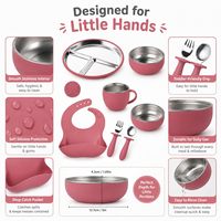 Ensemble d'alimentation pour bébé personnalisé avec logo, couvercle en silicone réutilisable, bol, assiette, cuillère et fourchette en acier inoxydable 304
