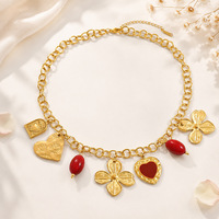 Kalung Liontin Ikan Matahari Berlapis Emas 18K dari Baja Anti Karat Ilona, Liontin Hati Bunga, Tahan Air, Hipoalergenik, Perhiasan Wanita Model Chunky