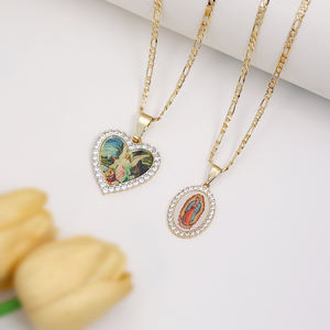 Collana personalizzata 14K placcato oro Guadalupe con ciondolo croce varietà gioielli religiosi con <span class=keywords><strong>cuore</strong></span> e catena a maglie zirconi intarsio - Product Image 5