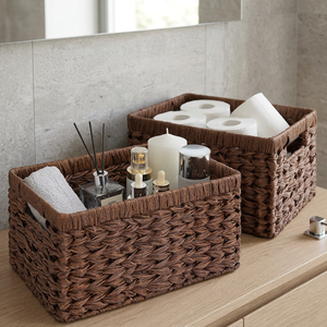 Cestas de Almacenamiento Rectangulares Rústicas de Mimbre Natural con Asas, Organizador Multiusos - Product Image 2