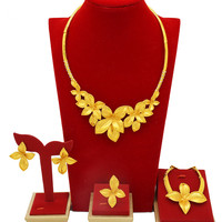 Conjunto de joyería de collar de lujo de aleación personalizada de fábrica: conjunto de pendientes de boda árabes africanos de oro de Dubái para mujer