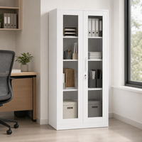 Armoire de classement en acier avec porte vitrée, armoire de rangement de bureau en métal avec portes battantes verrouillables, structure KD, blanc