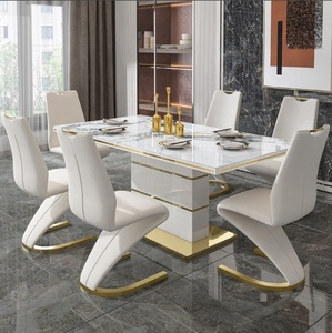 <span class=keywords><strong>Table</strong></span> <span class=keywords><strong>de</strong></span> salle à manger moderne 8 places <span class=keywords><strong>avec</strong></span> base contemporaine, design moderne du milieu du siècle pour la maison et le restaurant Ensemble <span class=keywords><strong>de</strong></span> meubles <span class=keywords><strong>de</strong></span> restaurant - Product Image 1