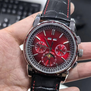 High Quality Red Multi-Function Chronograph Mechanical Wristwatch Black Leather Strap Moon Phase Style Fashion Men's Watch - Product Image 2