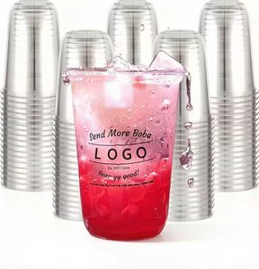 Vasos Desechables Transparentes de PET en Forma de U, Ecológicos, con Tapas y Pajitas, 89 mm, Capacidad de 360 ml-700 ml, para Café Frío y Té - Product Image 1
