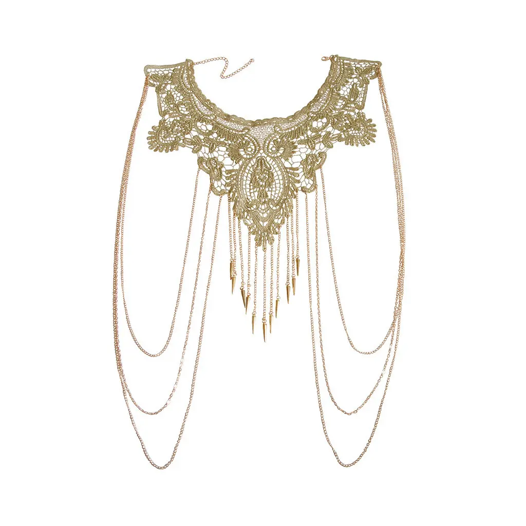 New Popular Goth Woman Necklace Gold Lace Tassel Elegant Similar Collar Metal Wedding Decoration Body Chain
