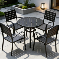 Ensemble de meubles de jardin en fer moderne, table et chaises, 5 pièces, avec structure en panneaux de bois, 4 places