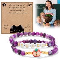 2 pulseras de plataforma de cerámica suave de 19 cm con cuentas de piedra natural, a la moda, para el Día del Maestro, para mujer, con tarjetas