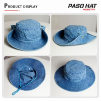 Sombrero de Vaquero de Mezclilla Lavada con Logotipo Personalizado, Ala Ancha, Cierre Lateral con Broches, Sombrero de Pesca y Safari con Cordón, Unisex