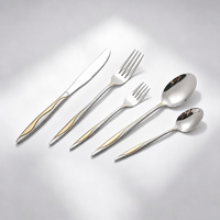 Ensemble de couverts écologiques en acier inoxydable 410, manche plaqué or, 5 pièces, luxe, finition miroir, roue à tissu, vente en gros