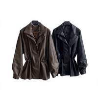 Blouson oversize noir respirant et coupe-vent pour femme, fermeture éclair, doublure en soie et peau de mouton véritable, collection automne 2026