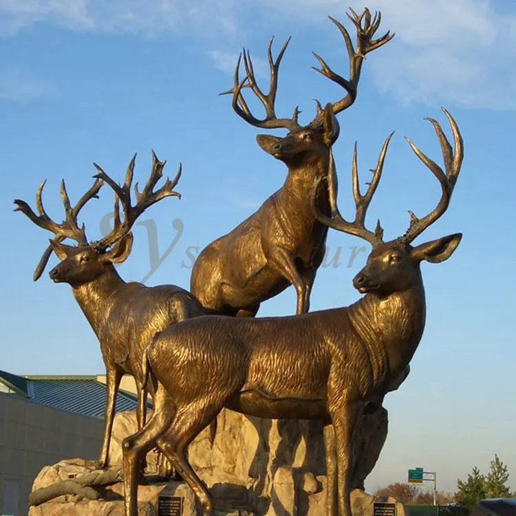 大型大型動物彫刻等身大キャストブロンズガーデン鹿像ブロンズ鹿彫刻