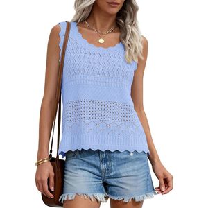 Débardeur en crochet pour femme, sans manches, bleu, en dentelle, style bohème, pour l'été, 100% coton, respirant, vêtement d'extérieur - Product Image 1