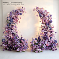 Kit d'arrangement floral artificiel double face pour arche de mariage, motif cornes de bœuf, avec fleurs mixtes violettes pour cérémonie de mariage