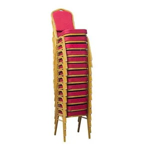 Wholesale Luxury Hotel Wedding Event Party Stackable Gold Metal Frame Red Fabric Cover Banquet Hall Banqueting Chair for sale