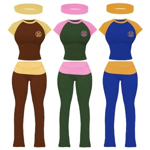 T-shirt Raglan personalizzata <span class=keywords><strong>a</strong></span> due pezzi manica corta piegata sopra i pantaloni <span class=keywords><strong>a</strong></span> zampillo da donna abiti da donna abiti da donna - Product Image 2