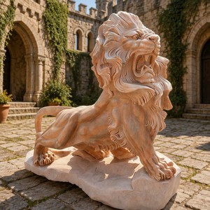 Escultura de León Guardián de Diseño Europeo en Piedra Natural a Tamaño Real, Duradera, para Jardín Exterior de Lujo - Product Image 2