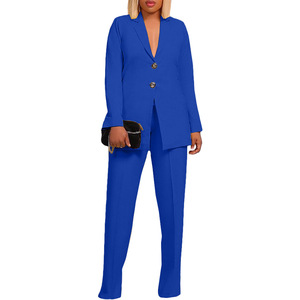Solid Color Single Breasted Suit Collar Ladies Casual Suit 2 Piece <b>Set</b> Fashion - Product Image 6