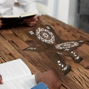 Supporto in Legno per Lettura del Corano, Arte Islamica, Marrone con Intarsi Intricati, Fatto a Mano per Casa - Product Image 2