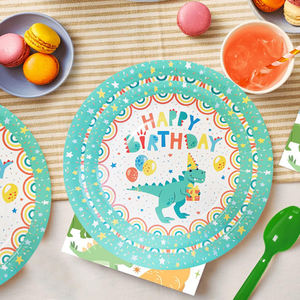 Platos y Vasos de Papel Redondos Desechables con Diseño de Dinosaurios Ecológicos de 9 Pulgadas, Juego de Vajilla Personalizada para Fiestas de Cumpleaños - Product Image 3