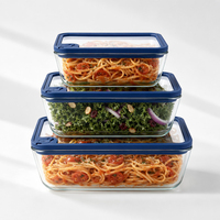 Boîte à lunch en verre borosilicate de grande capacité avec couvercles trempés résistants à la chaleur, conteneur de stockage alimentaire pour les chaînes de vente au détail