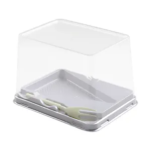 创新产品设计提拉米苏蛋糕储物容器矩形聚酯塑料芝士蛋糕盒带叉子